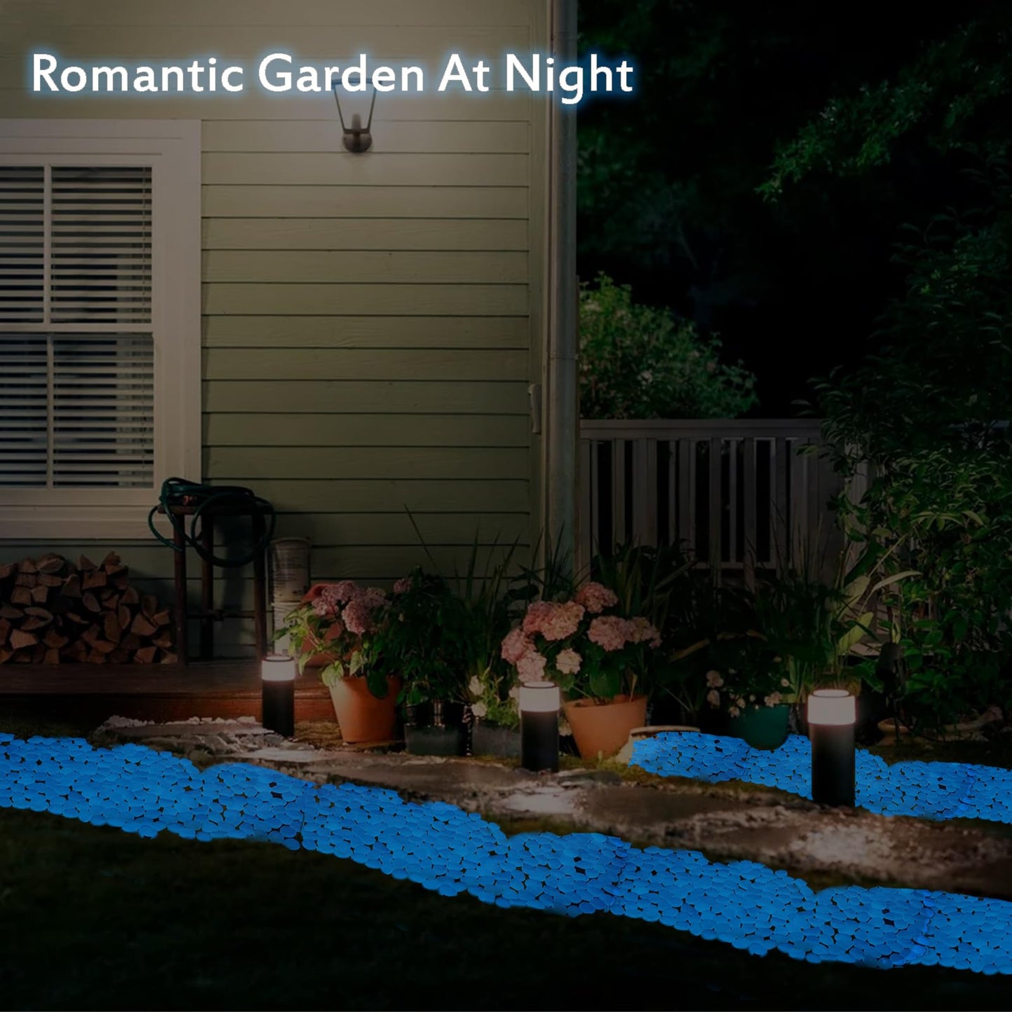 1100pc Large Glow Pebbles Glowing Rocks for Garden Decoration Luminous Stones Glowing Stones for Driveway Landscape Walkway,Blue