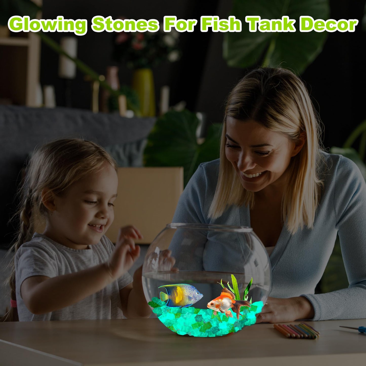 Kaiyuan Dynasty 80pc Fish Tank Decorative Stones Aquarium Glowing Stone Glow in The Dark Pebbles Outdoor Glow Stones for Garden,Patio,Walkway,Driveway,Orange