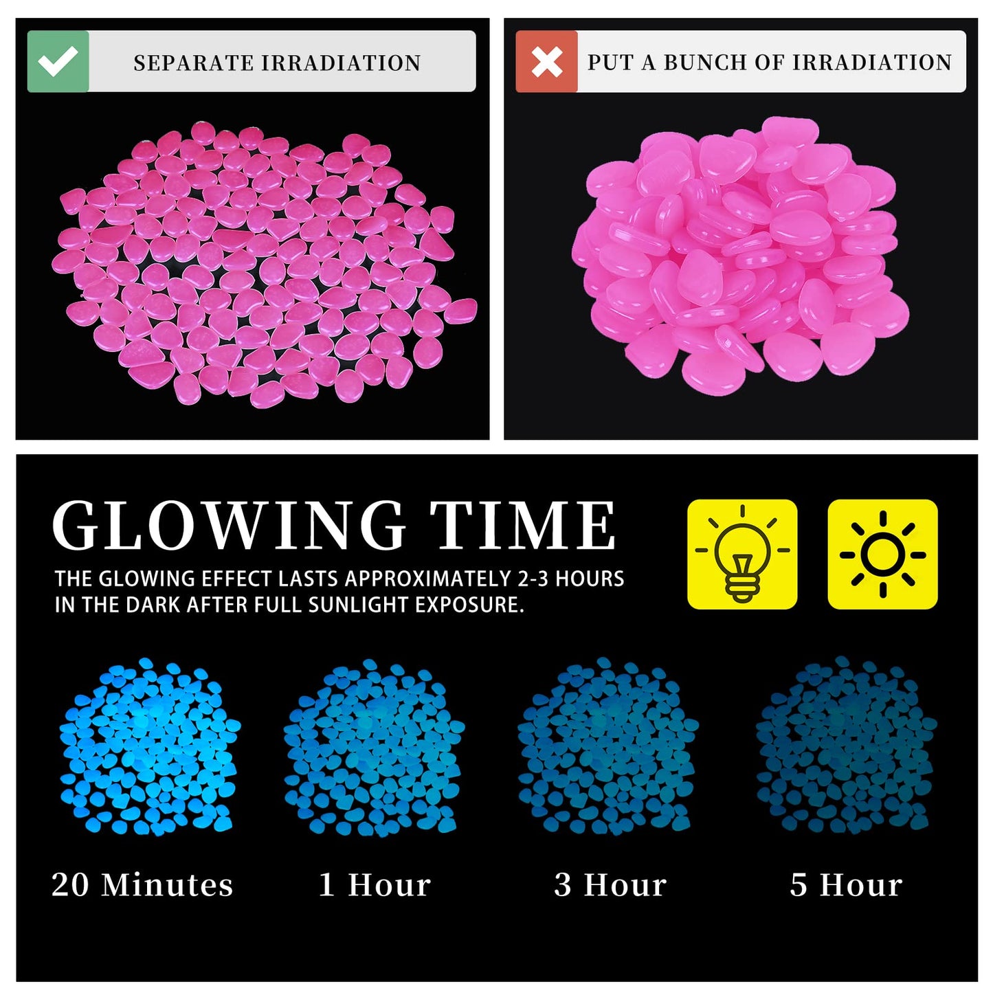1100pc Large Glow Pebbles Glowing Rocks for Garden Decoration Luminous Stones Glowing Stones for Driveway Landscape Walkway,Blue