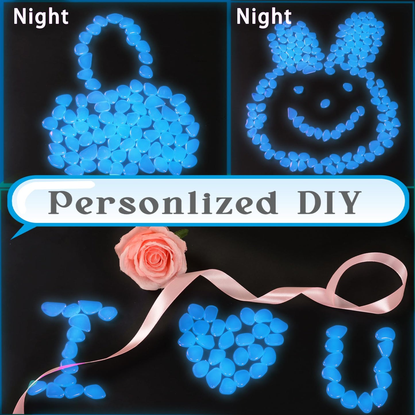 4.8Lbs 1000 PCS Blue Glow in The Dark Rocks for Landscaping.