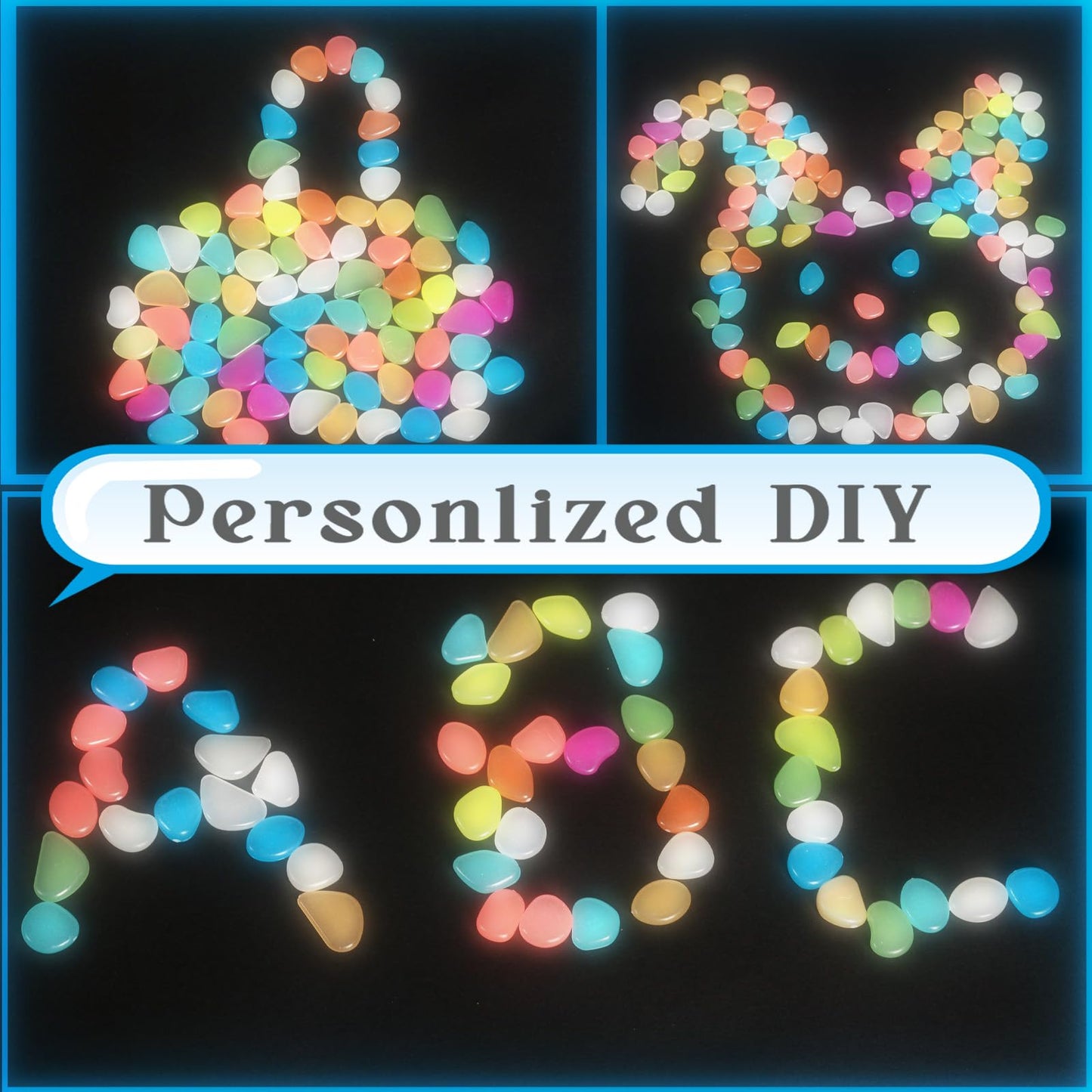 4.8Lbs 1000 PCS Blue Glow in The Dark Rocks for Landscaping.