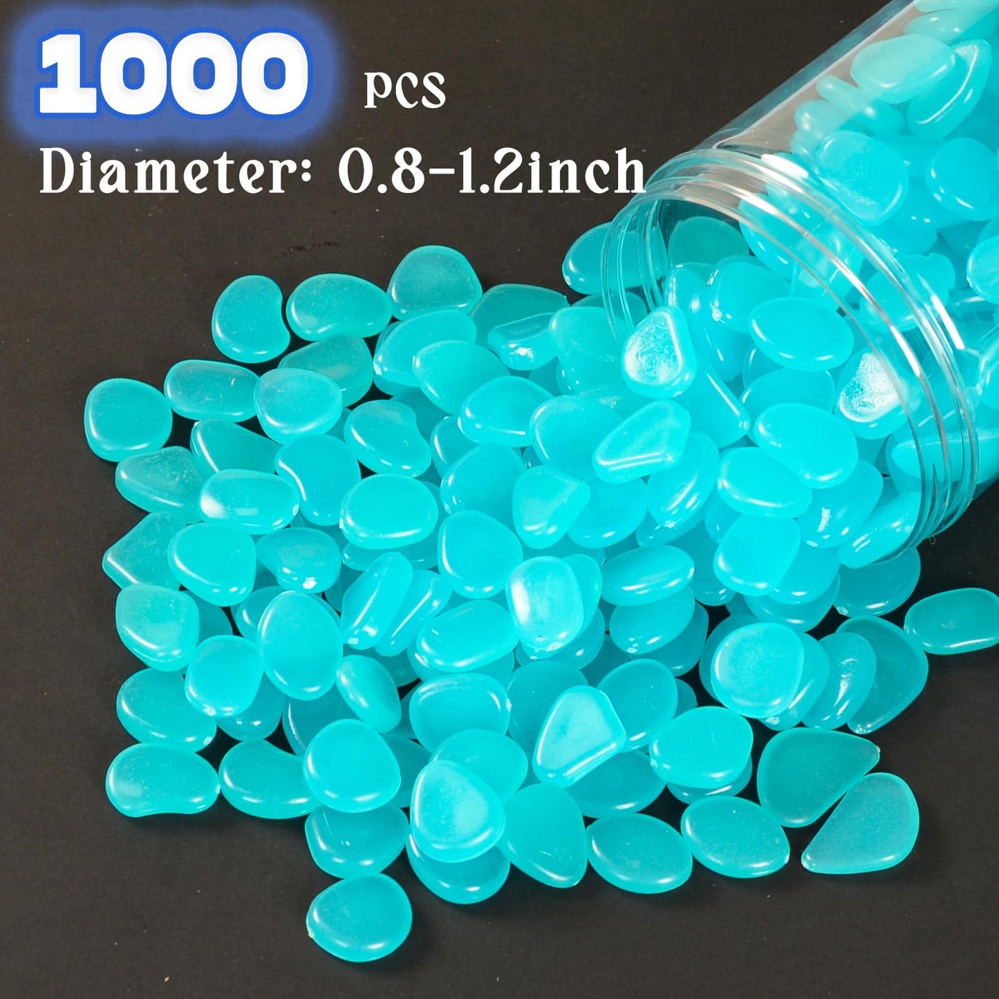4.8Lbs 1000 PCS Blue Glow in The Dark Rocks for Landscaping.