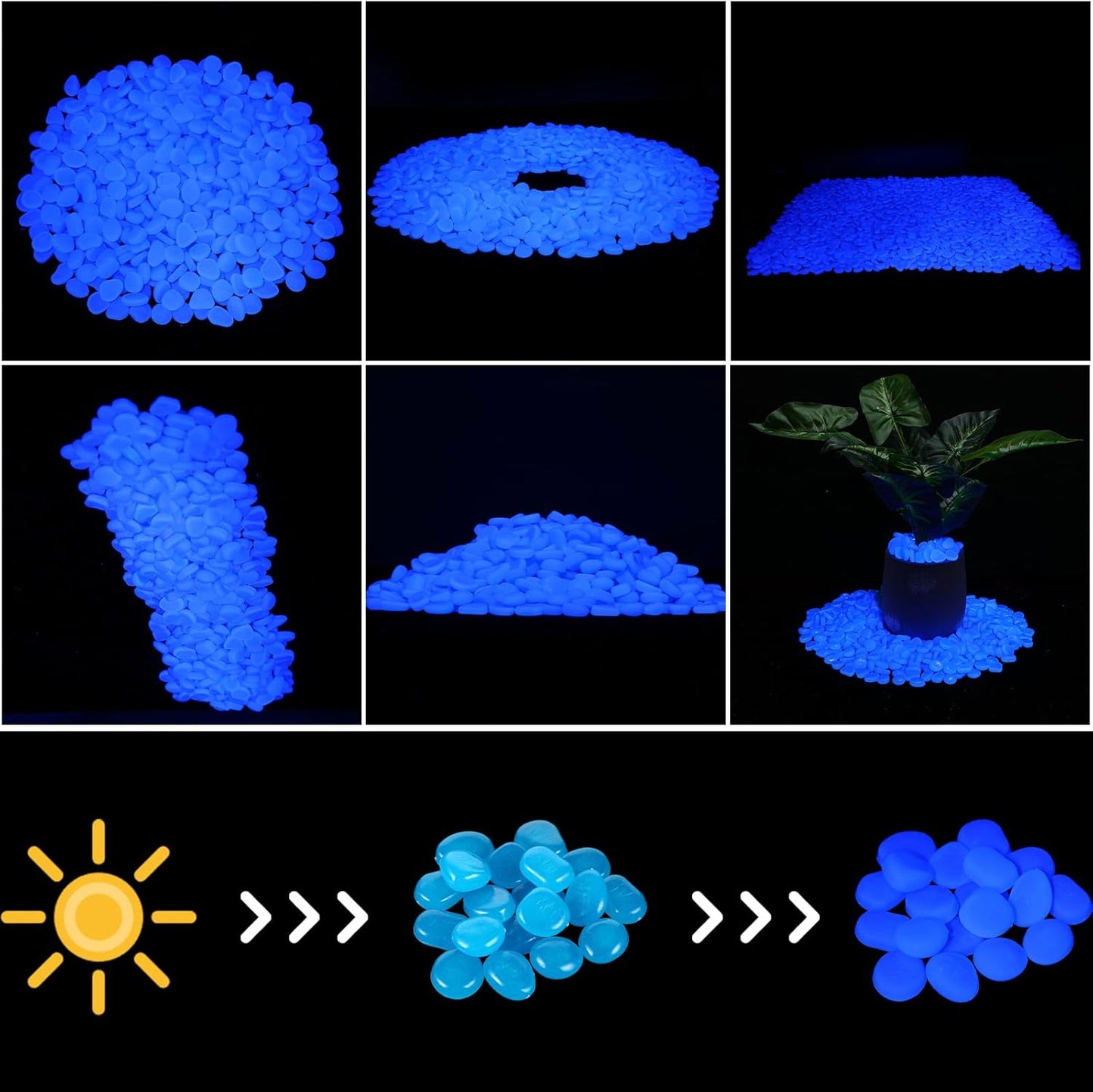 Sasylvia 4000 Pcs Glow in The Dark Rocks Blue Garden Glow Rocks Glow in The Dark Stones Outdoor Glow in The Dark Pebbles for Walkway Backyard Landscaping Pathway Aquarium Fish Tank Plant Decoration