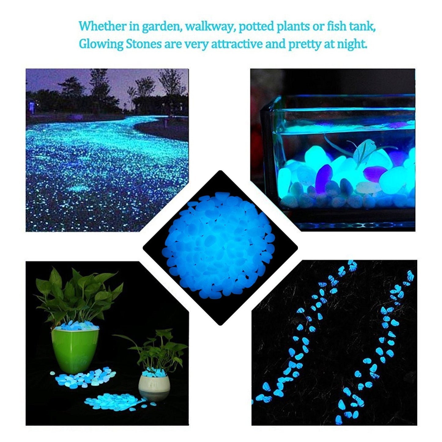 4.8Lbs 1000Pcs Glow in The Dark Stones Pebbles Blue, Azure