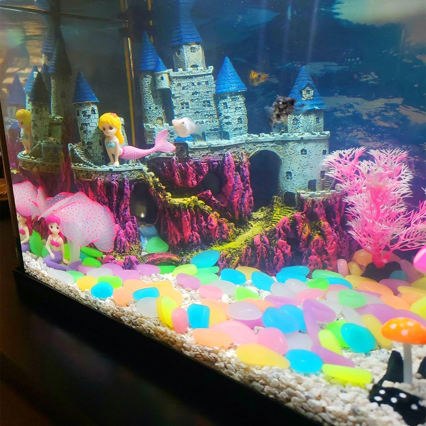 0.8-1.2" Big Rainbow Multicolor Glow in The Dark Rocks, Big Colored Pebbles, Aquarium Gravel, Fish Tank Gravel, Live Plants for Fish Tank, Glow Rocks for Landscaping 150 Pcs (1, Pounds)
