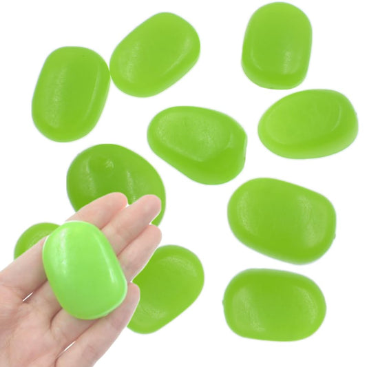 QTTLLI 10Pcs 1.7" Large Glow Pebbles Glow in The Dark Decorative Stones Rocks for Garden Path Walkway Yard Fish Tank, Grass Green