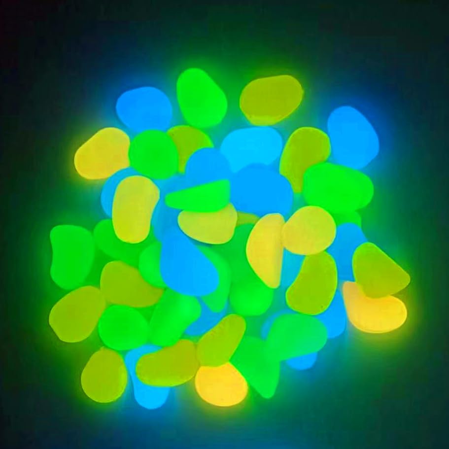 0.8-1.2" Big Rainbow Multicolor Glow in The Dark Rocks, Big Colored Pebbles, Aquarium Gravel, Fish Tank Gravel, Live Plants for Fish Tank, Glow Rocks for Landscaping 150 Pcs (1, Pounds)