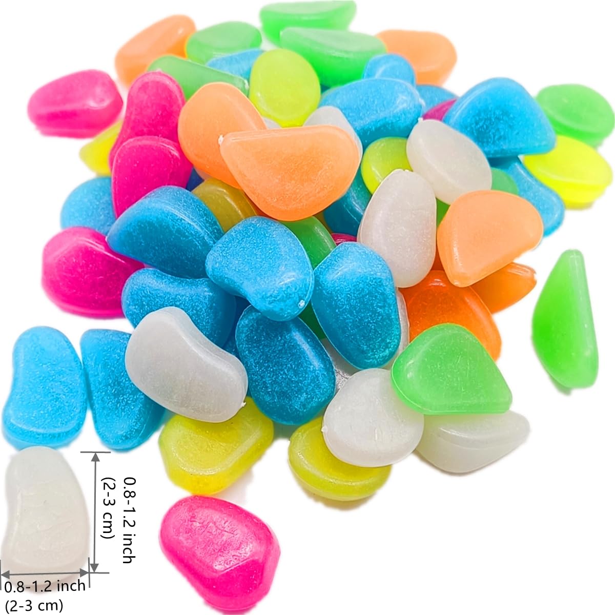 0.8-1.2" Big Rainbow Multicolor Glow in The Dark Rocks, Big Colored Pebbles, Aquarium Gravel, Fish Tank Gravel, Live Plants for Fish Tank, Glow Rocks for Landscaping 150 Pcs (1, Pounds)