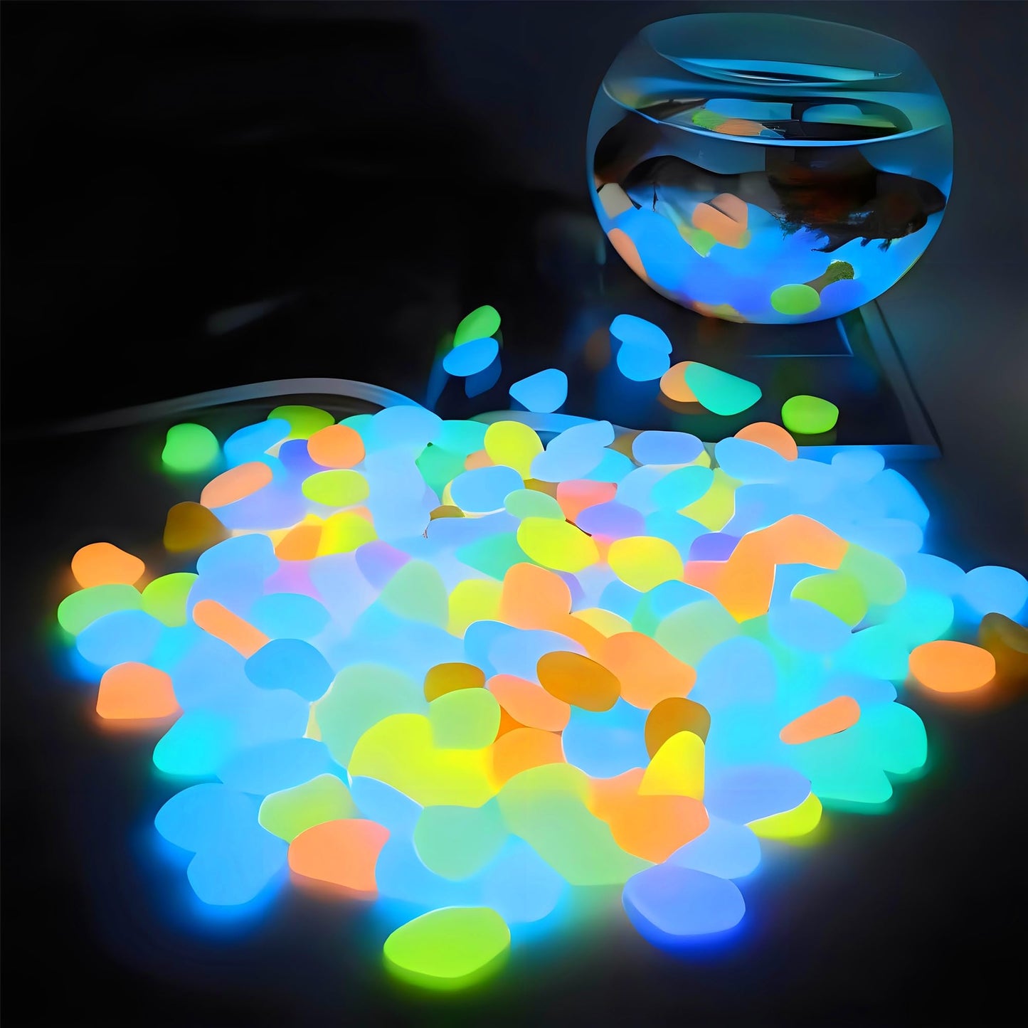 0.8-1.2" Big Rainbow Multicolor Glow in The Dark Rocks, Big Colored Pebbles, Aquarium Gravel, Fish Tank Gravel, Live Plants for Fish Tank, Glow Rocks for Landscaping 150 Pcs (1, Pounds)