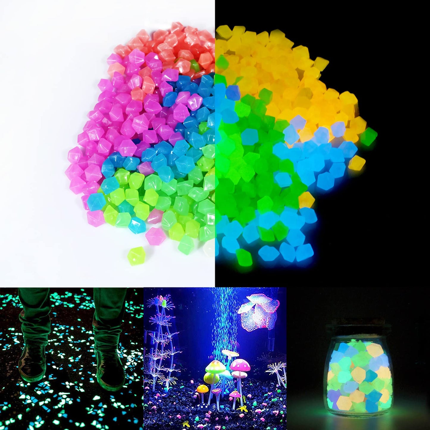 700 PCS Glowing Rocks Luminous Glow Stones Glow in The Dark Rocks for Fish Tank Aquarium Lawn Patio Garden Outdoor Decor and DIY Ideas (Multicolor)