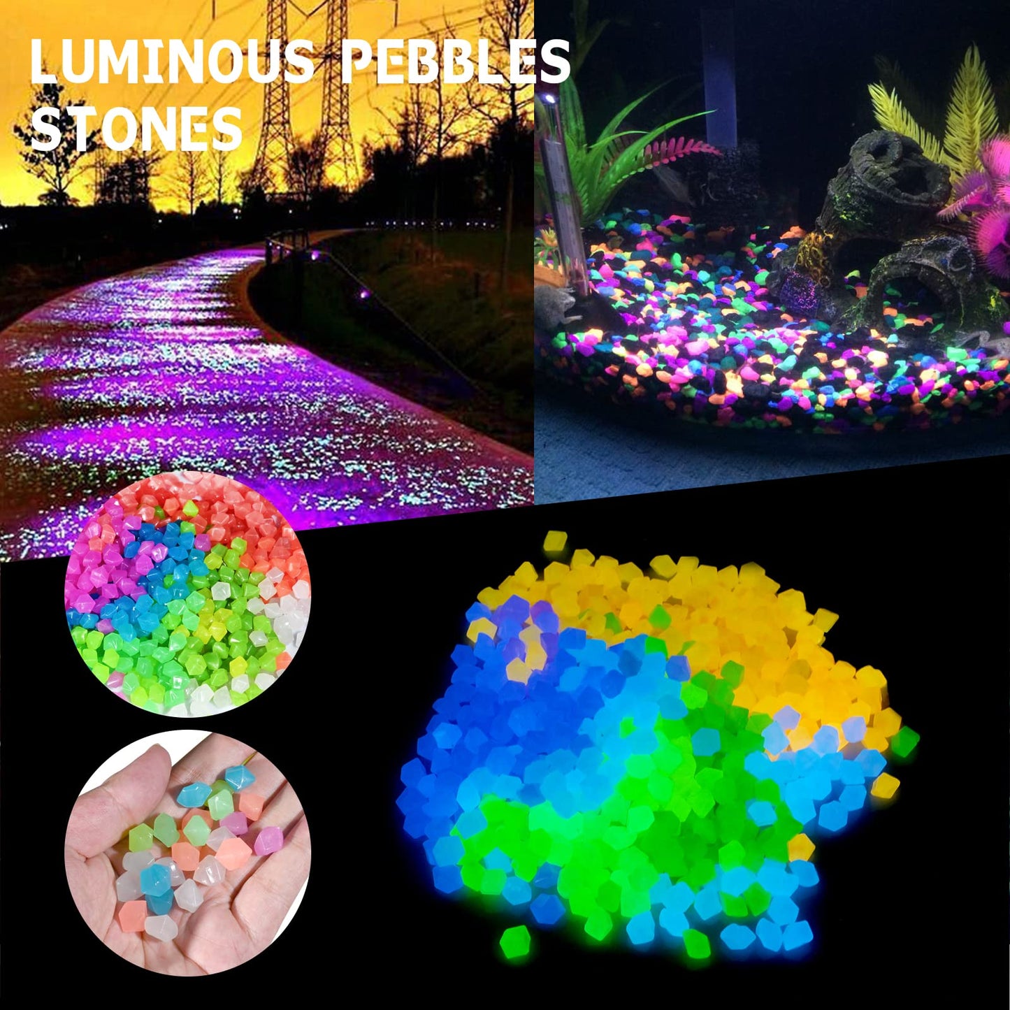 700 PCS Glowing Rocks Luminous Glow Stones Glow in The Dark Rocks for Fish Tank Aquarium Lawn Patio Garden Outdoor Decor and DIY Ideas (Multicolor)