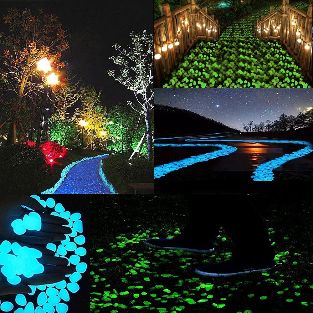2.4Lbs 550Pcs Glow in The Dark Stones Garden Pebbles Rocks Indoor Outdoor Decor Luminous Stone for Walkways Driveway Yard Grass Fish Tank Halloween Decoration Large Bag